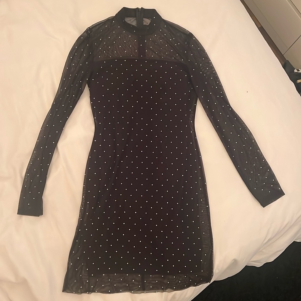 Black Rhinestone Mesh Dress